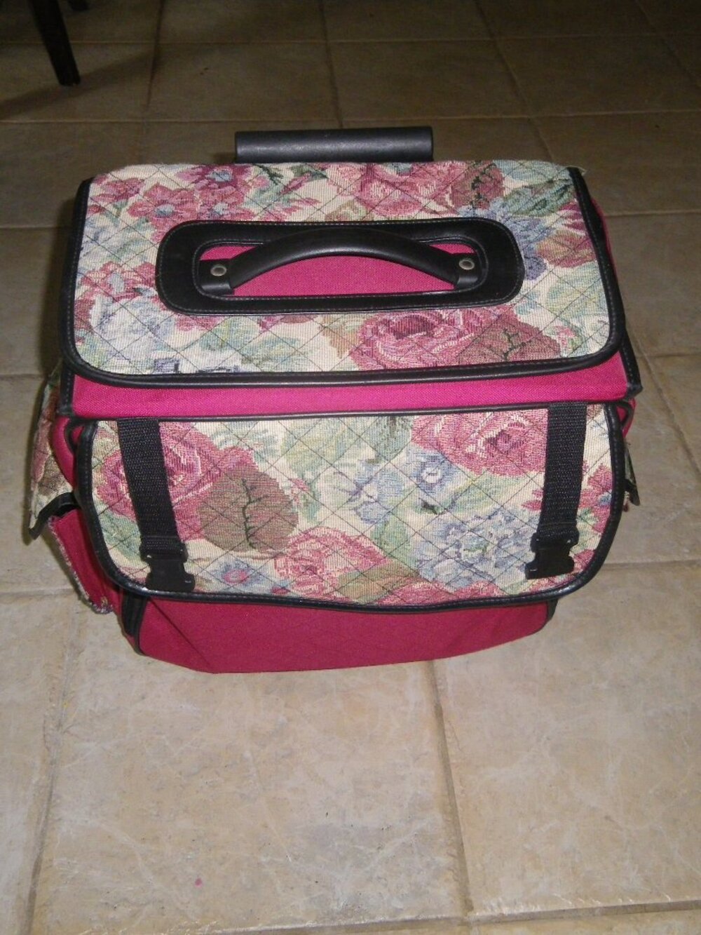 Medium Rolling Travel Briefcase Attaché Bag Carry On Luggage Quilt Design Motif